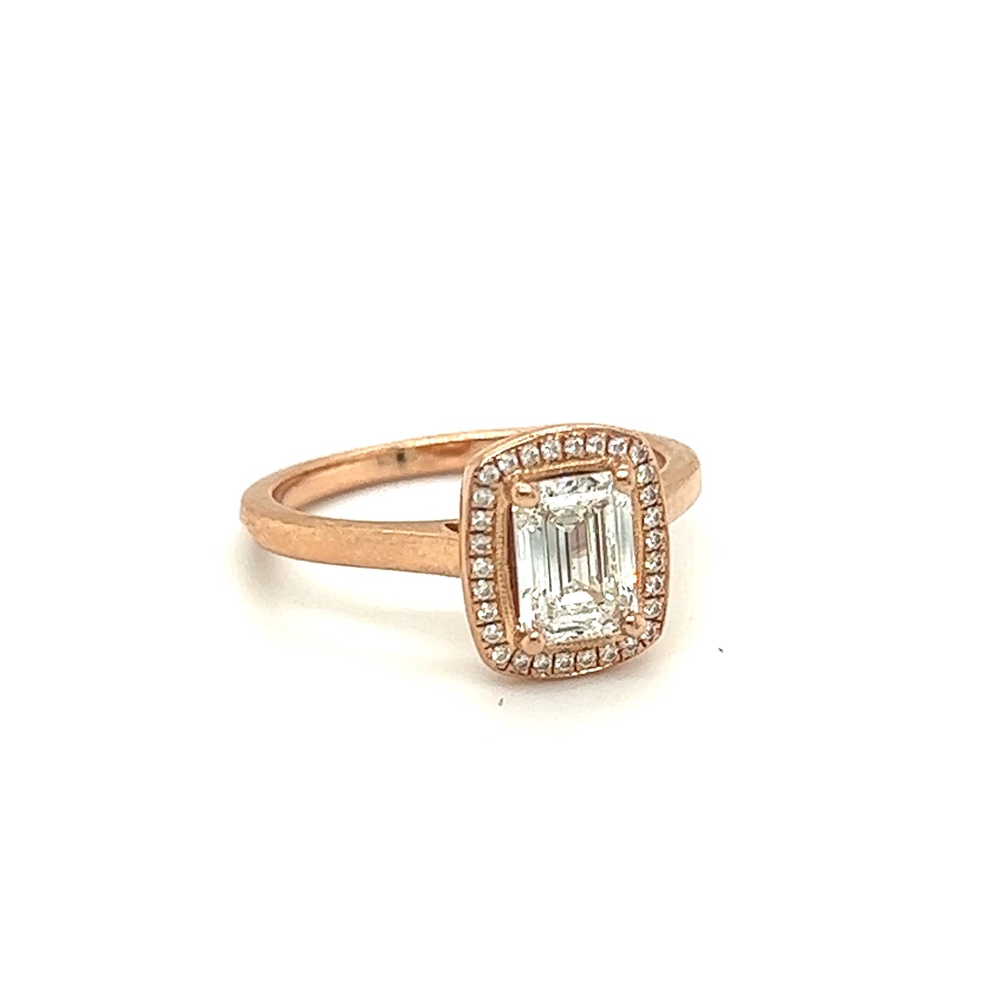 Emerald Cut Diamond Halo Ring Rose Gold 14K - Relove Jewelry