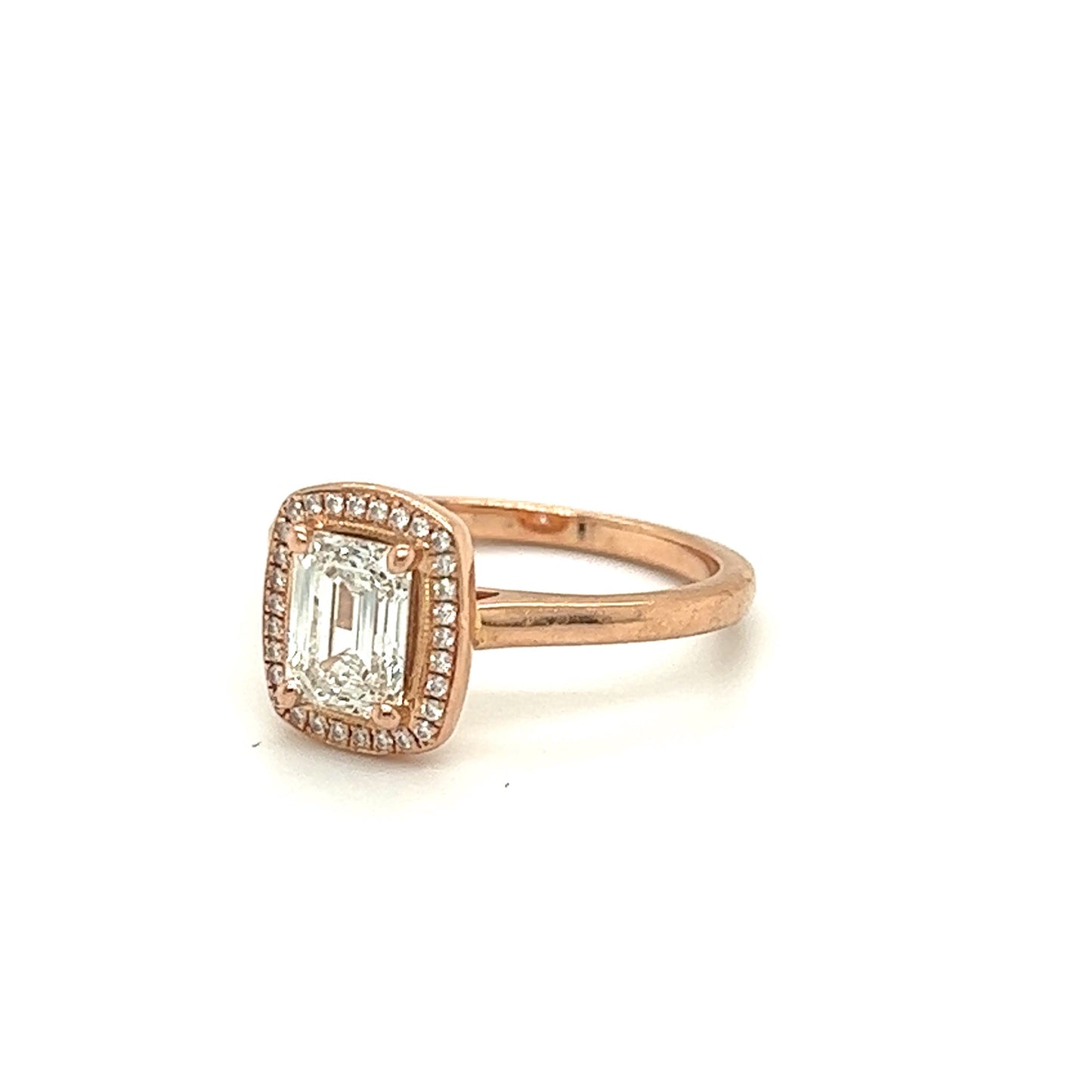 Emerald Cut Diamond Halo Ring Rose Gold 14K - Relove Jewelry