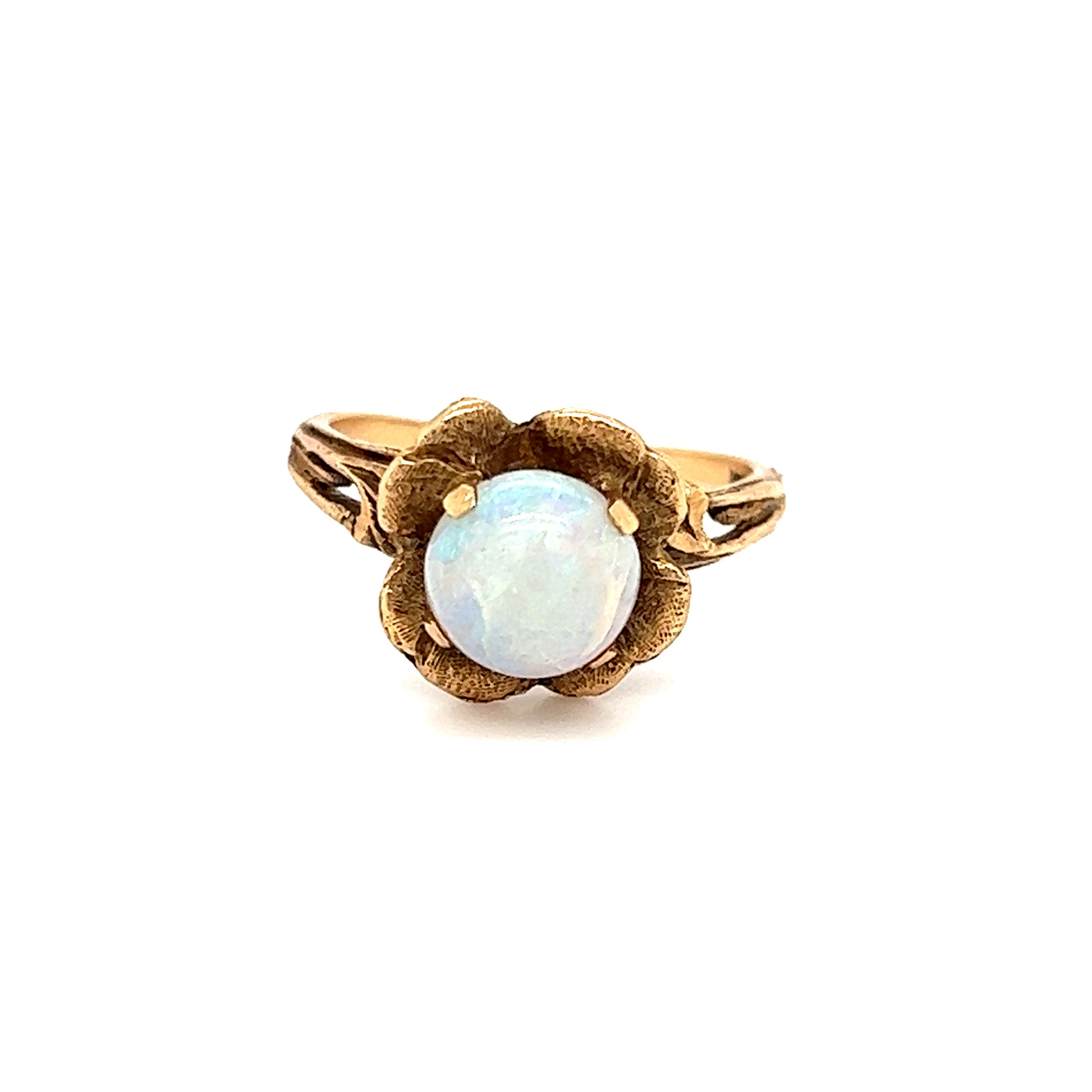 Antique Flower Opal Yellow Gold Ring 14K Size 4 - Eden's Jewelry & Coins