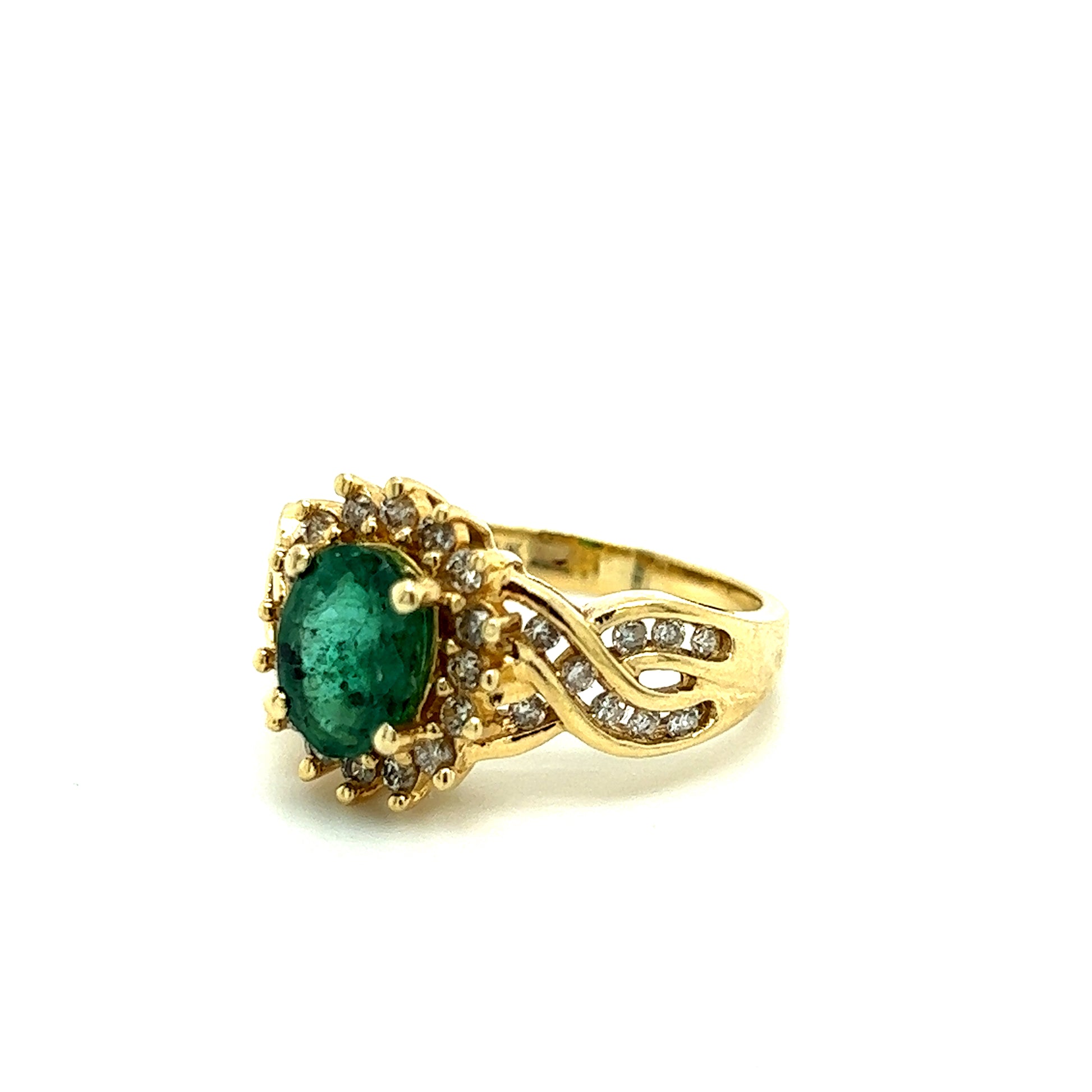 1.30 CTW Vintage Natural Emerald & Diamonds 14K Yellow Gold Ring, Size 6.75 - Eden's Jewelry & Coins