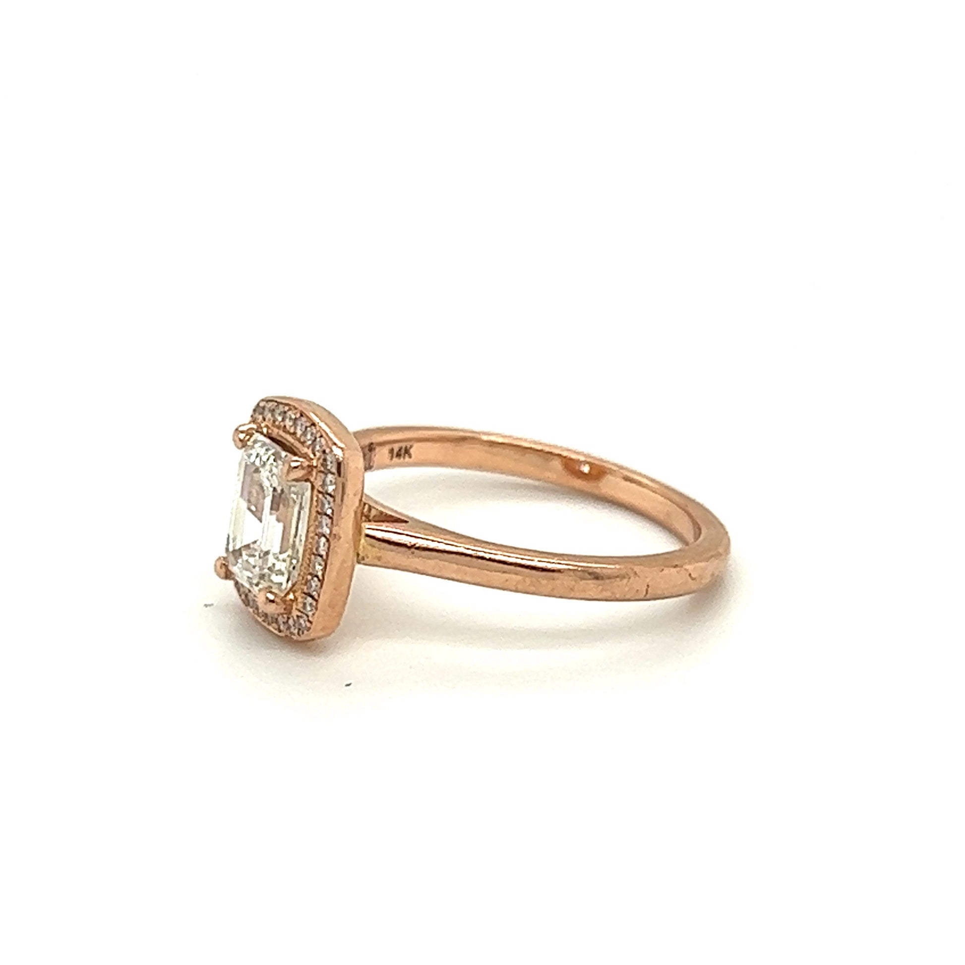 Emerald Cut Diamond Halo Ring Rose Gold 14K - Relove Jewelry