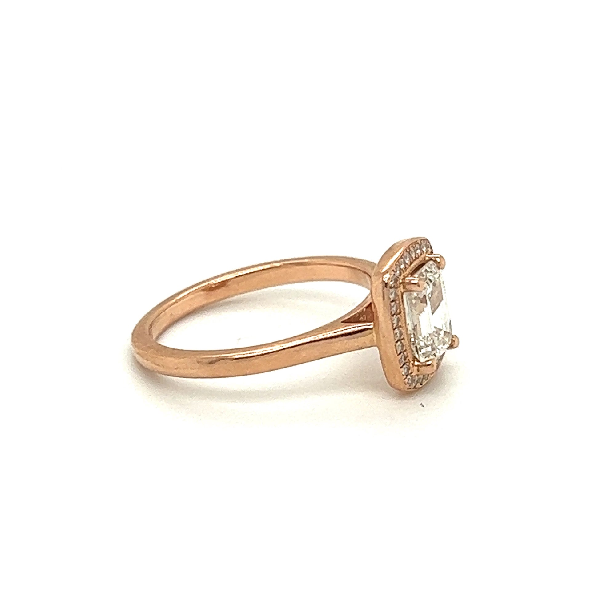 Emerald Cut Diamond Halo Ring Rose Gold 14K - Relove Jewelry