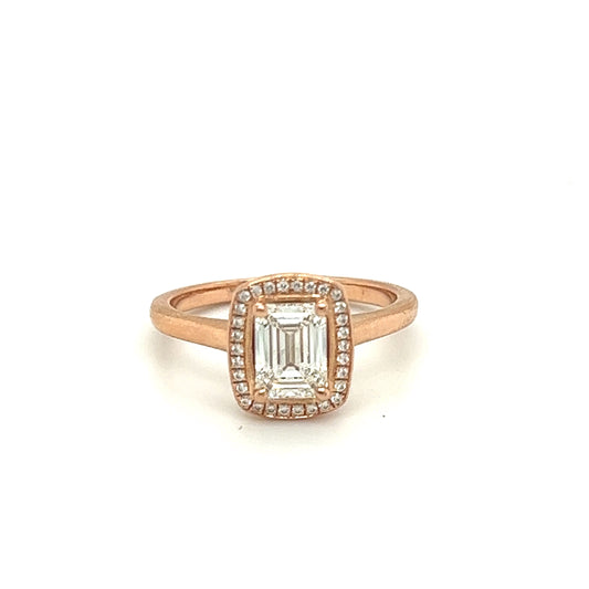 Emerald Cut Diamond Halo Ring Rose Gold 14K - Relove Jewelry
