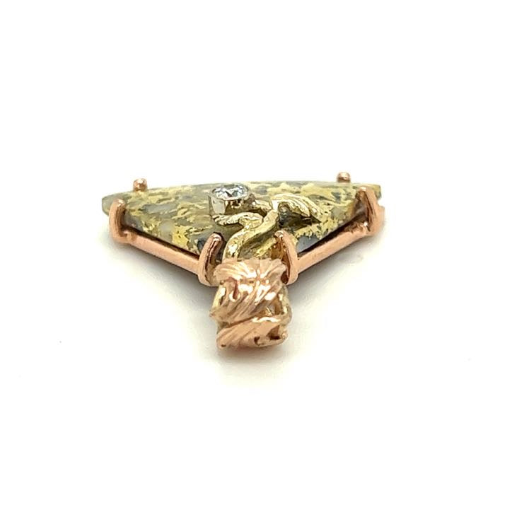 Alaskan Gold Quartz Pendant W/ Diamond, Filigree Accents, 14K Yellow Gold - Eden's Jewelry & Coins