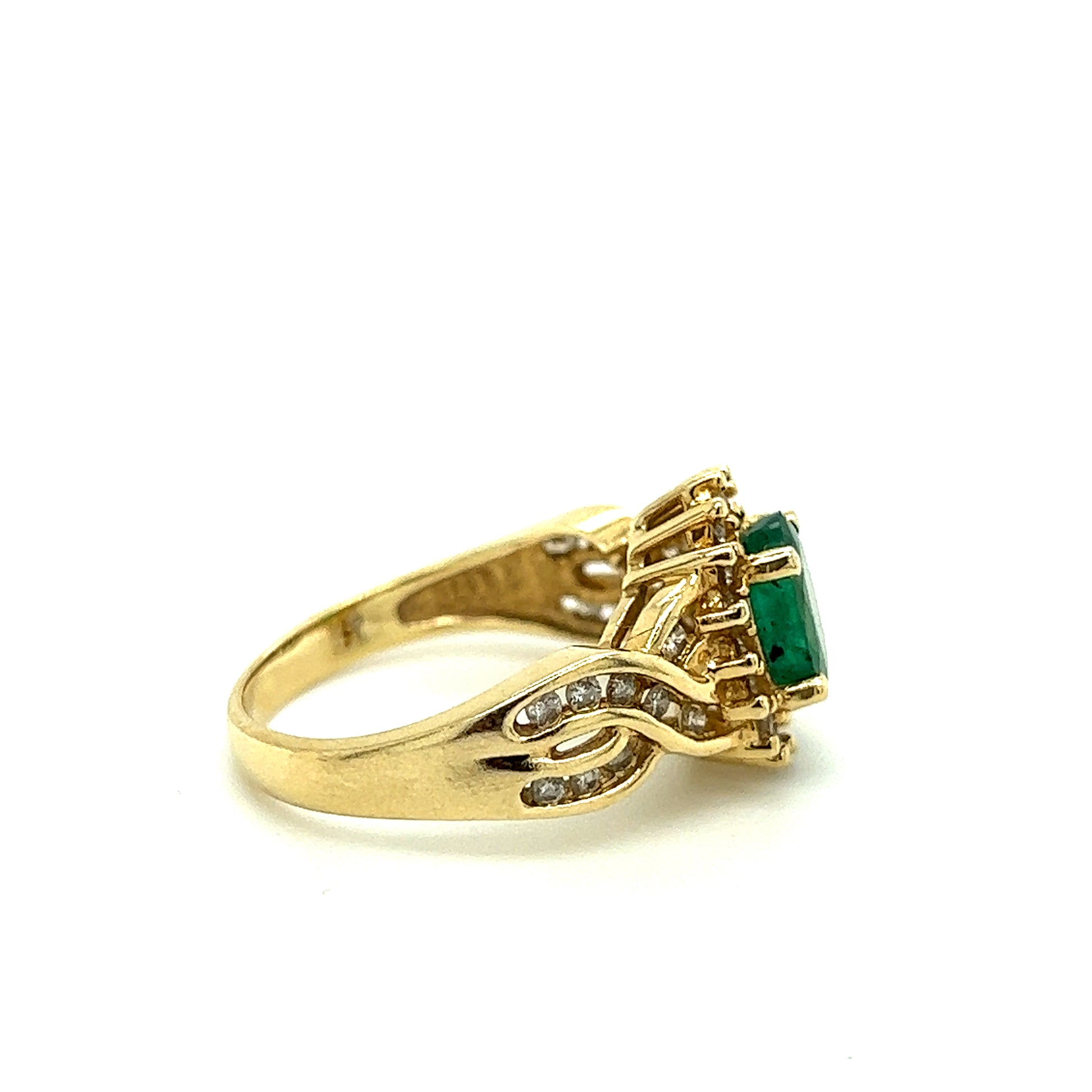 1.30 CTW Vintage Natural Emerald & Diamonds 14K Yellow Gold Ring, Size 6.75 - Eden's Jewelry & Coins
