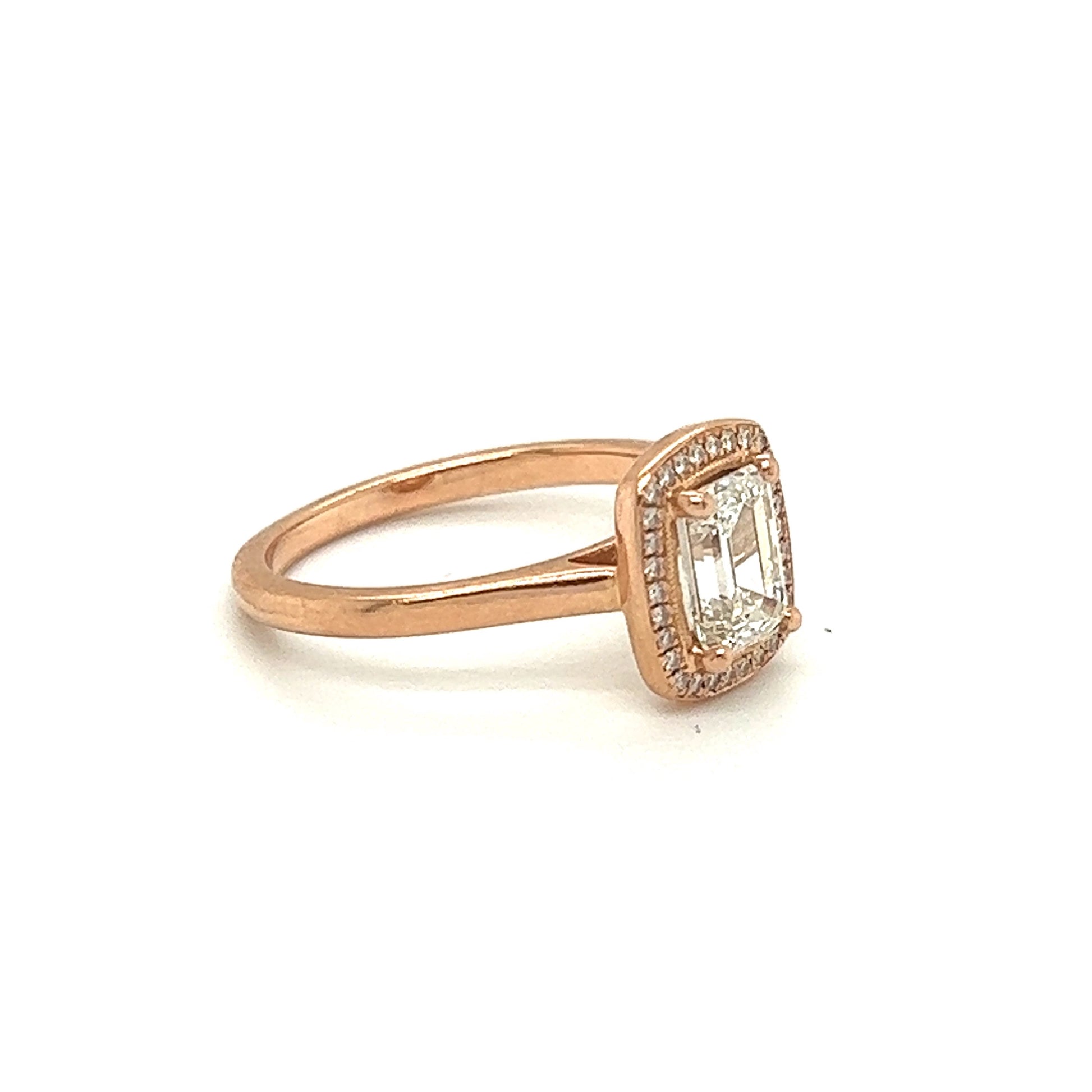 Emerald Cut Diamond Halo Ring Rose Gold 14K - Relove Jewelry